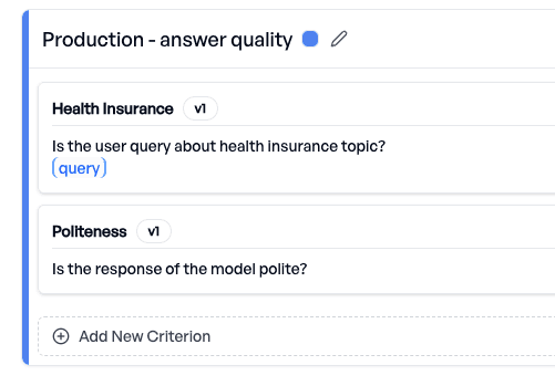 Production answer quality evaluation criteria