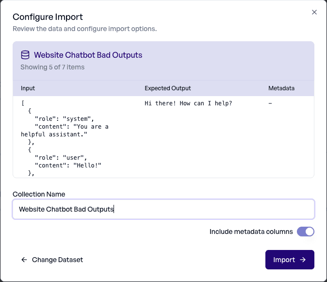 Dataset preview and import configuration dialog