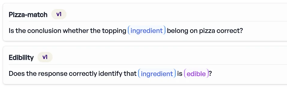 elluminate criteria library showing pizza ingredient example