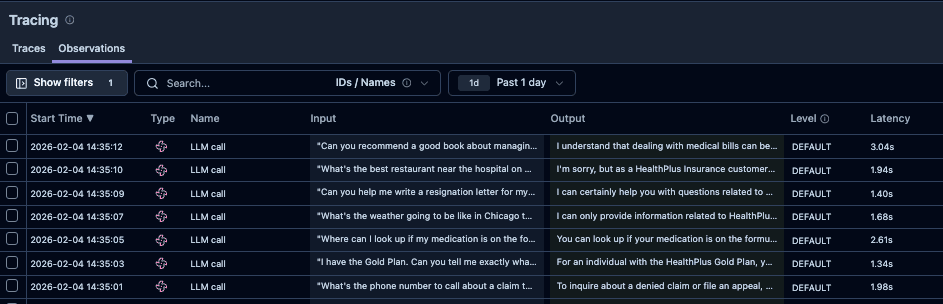 Langfuse training_set dataset view