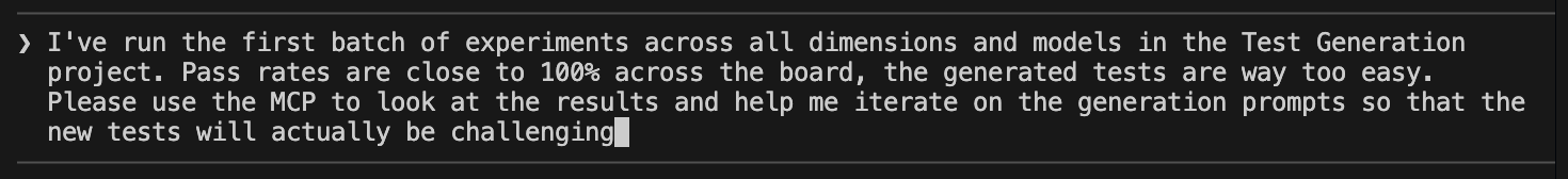 Initial experiment results showing near-100% pass rates across all test cases