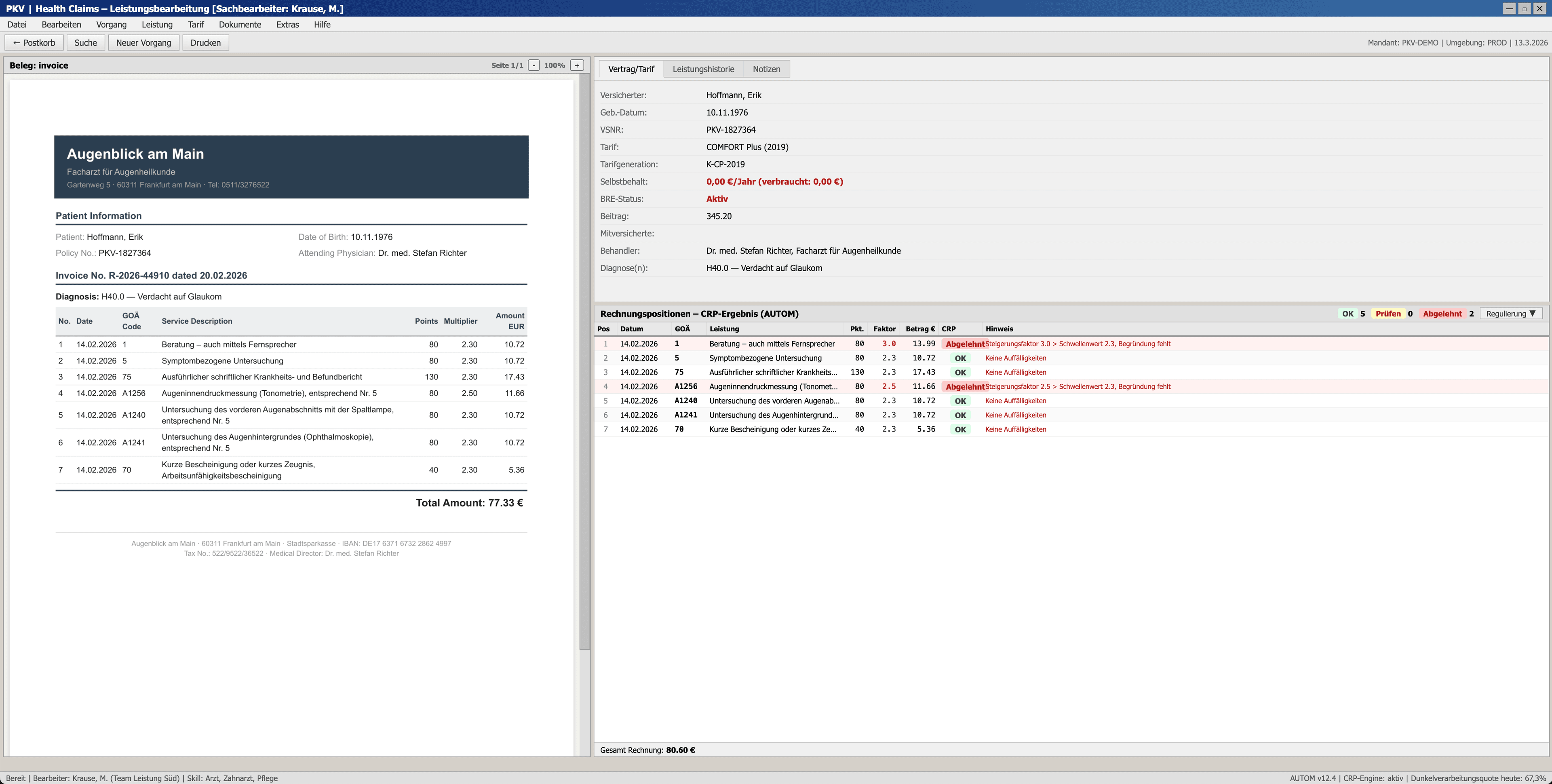 Agent trace showing detailed reasoning about Faktor mismatch between structured data and scanned invoice