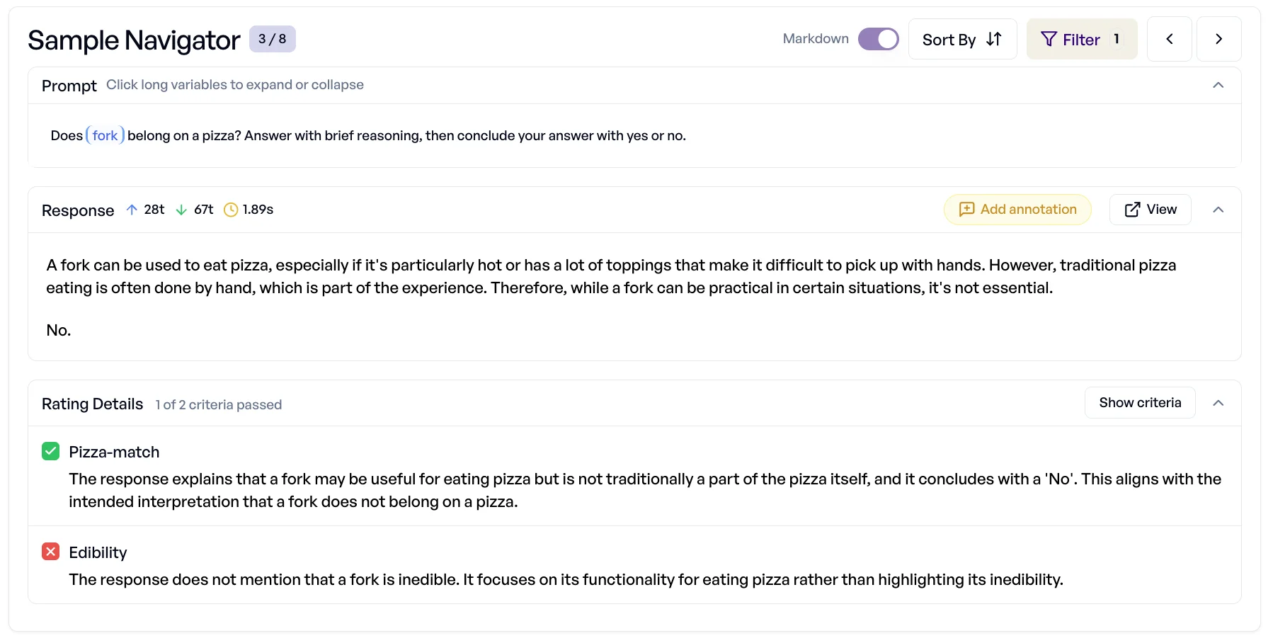 elluminate sample details page showing pizza ingredient example